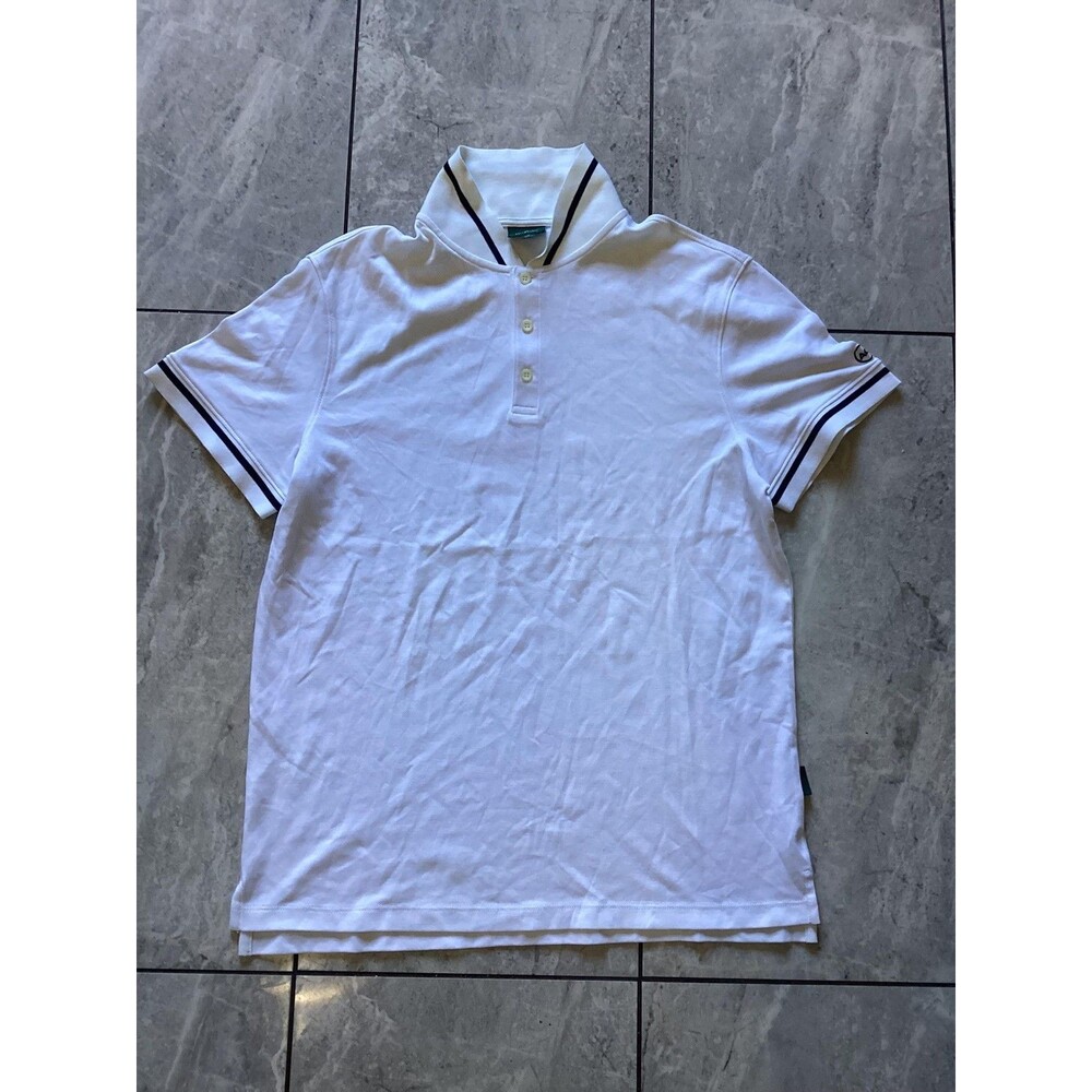 AG Green Label NWOT Polo Shirt Mens M White Short Sleeve Tipped Trim Logo Patch
